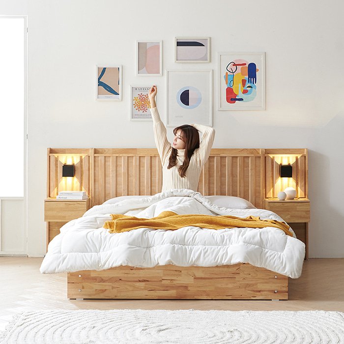디앙 호텔식 LED Q 수납 원목침대 협탁2 VDF100C