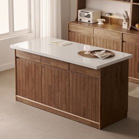 헤이즐 원목 광파오븐 인조대리석 와이드 아일랜드 홈바 식탁 서랍 수납장 1600x750 GM554C